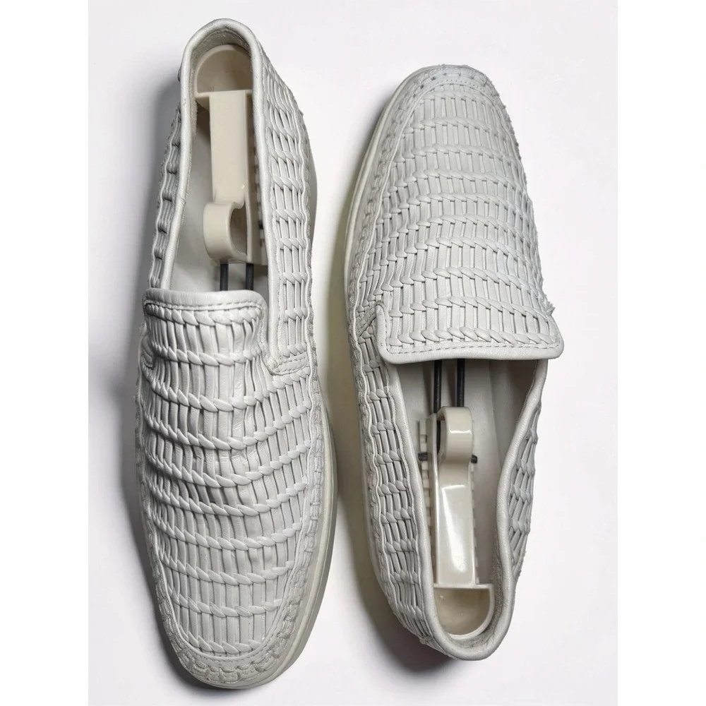 Vince Woven White Leather Stafford Platform Slip On Shoes 38 US Size Lk Nw